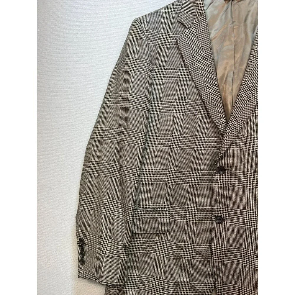 Jos. A. Bank Men's Silk 2 Button Sport Coat Long Sleeve Sz R41 Brown Plaid